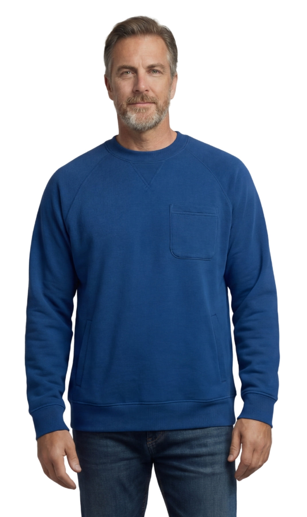 Mens 3-Pocket Fleece Sweatshirt with Raglan Seams, Chest Pocket and Tagless Neck