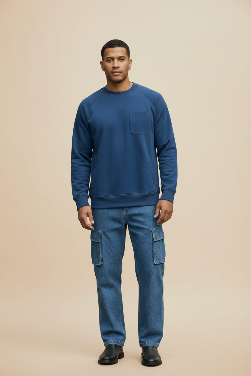 Mens 3-Pocket Fleece Sweatshirt with Raglan Seams, Chest Pocket and Tagless Neck