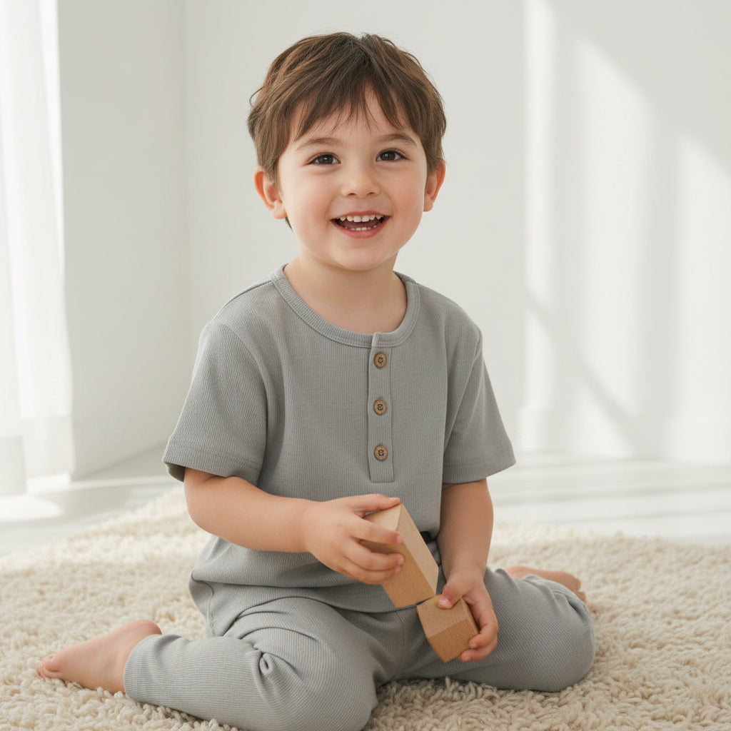 Boys' Comfy Henley Tee in Light Grey