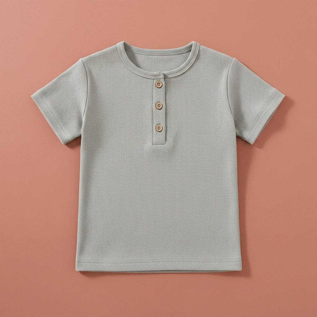 Boys' Comfy Henley Tee in Light Grey